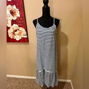 Francesca Bettini Navy Blue White
Striped Linen Midi Dress Size M
Italian-made